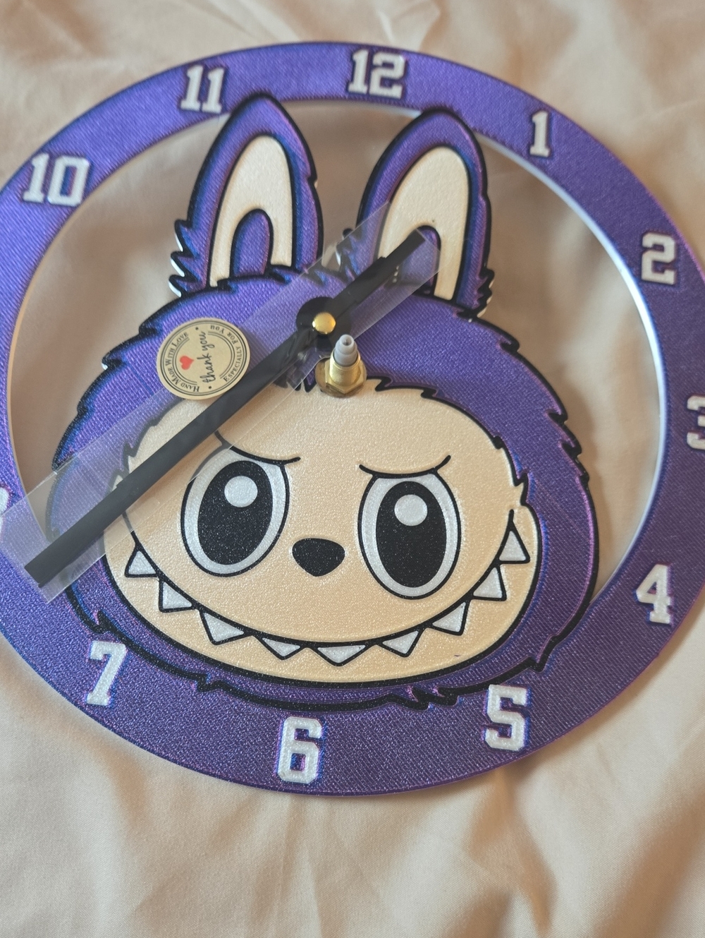 Purple Monster Clock Face Kids Wall Clock - With Hands